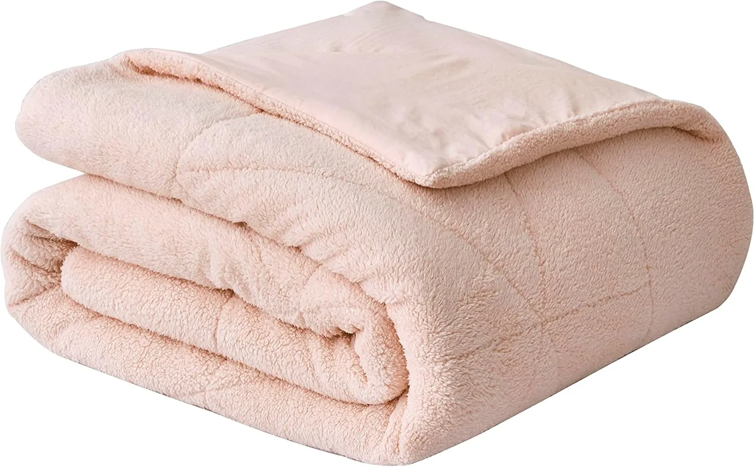 Chezmoi Collection Zane 3-Piece Sherpa Comforter Set - Double Sided Triangle Quilting Reversible Washed Microfiber Comforter Bedding Set - King, Blush