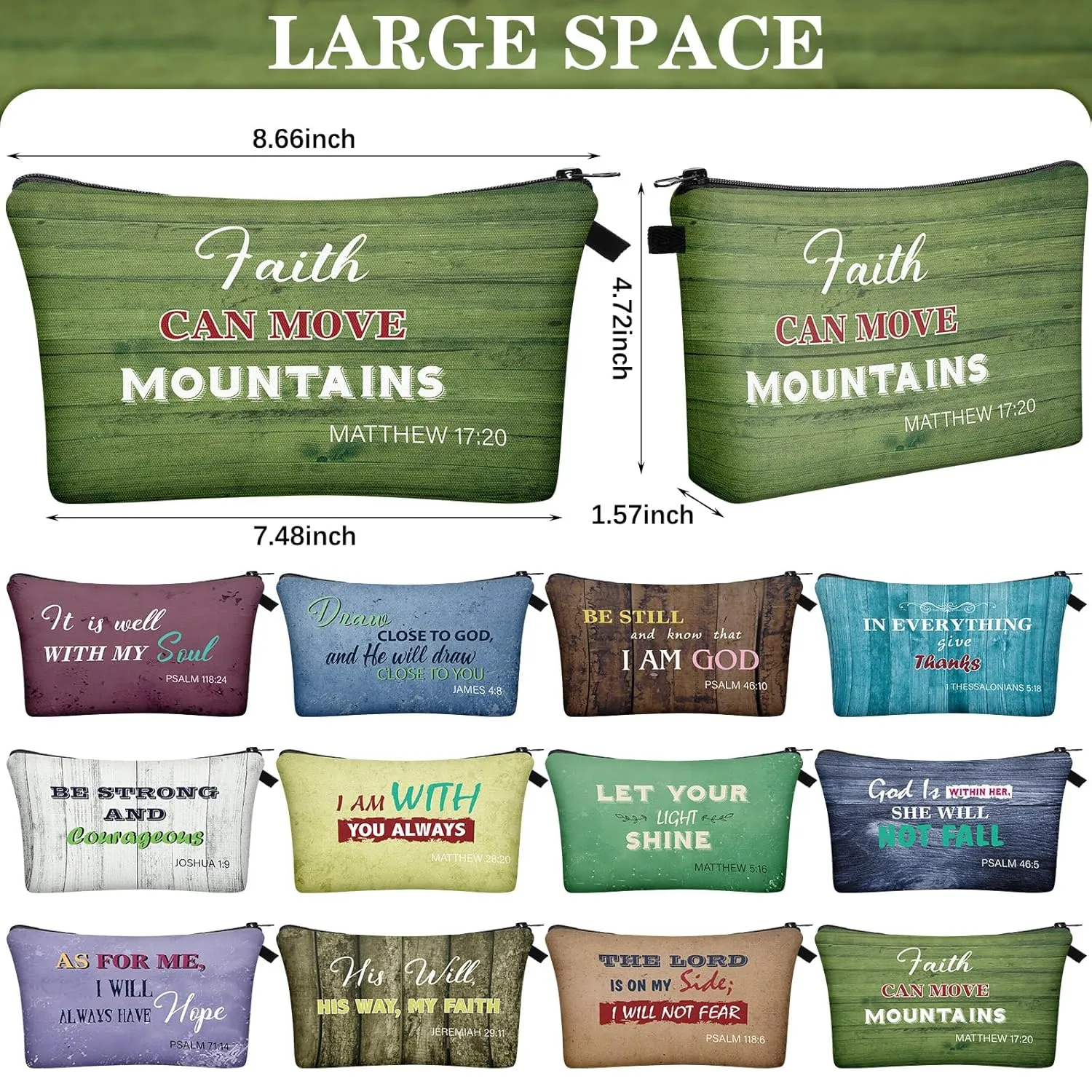 Chunful 12 Pcs Inspirational Christian Gifts Religious Makeup Bags Bulk for Women Bible Verse Flower Cosmetic Bag Mother's Day Gift for Church Ladies Student Office, 7.48 x 4.72 Inch(Retro)