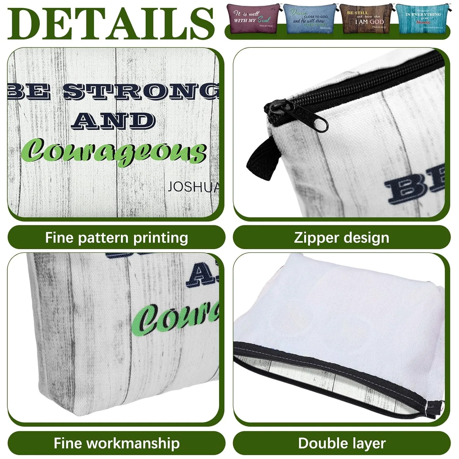 Chunful 12 Pcs Inspirational Christian Gifts Religious Makeup Bags Bulk for Women Bible Verse Flower Cosmetic Bag Mother's Day Gift for Church Ladies Student Office, 7.48 x 4.72 Inch(Retro)