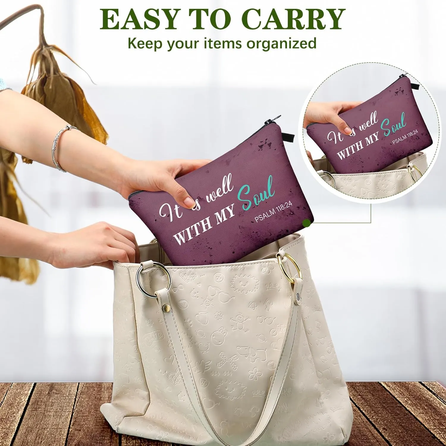 Chunful 12 Pcs Inspirational Christian Gifts Religious Makeup Bags Bulk for Women Bible Verse Flower Cosmetic Bag Mother's Day Gift for Church Ladies Student Office, 7.48 x 4.72 Inch(Retro)