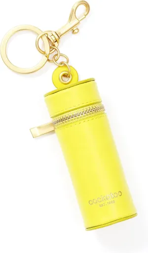 Cockatoo Nappa Leaeher Zipper Lipstick Holder Keychain Chapstick Case with Keyring (BrightYellow)
