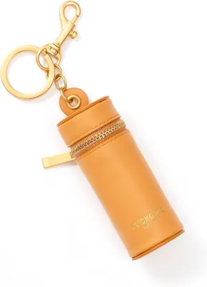 Cockatoo Nappa Leaeher Zipper Lipstick Holder Keychain Chapstick Case with Keyring (Pumpkin)