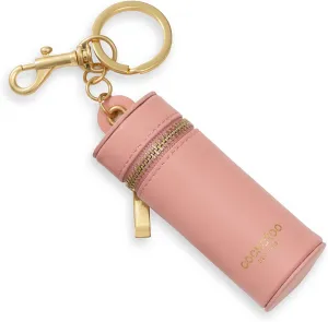 Cockatoo Nappa Leaeher Zipper Lipstick Holder Keychain Chapstick Case with Keyring (Strawberry)