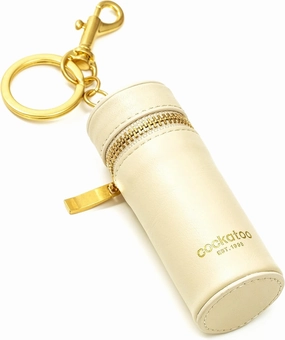 Cockatoo Nappa Leaeher Zipper Lipstick Case with Keyring Chapstick Holder Keychain