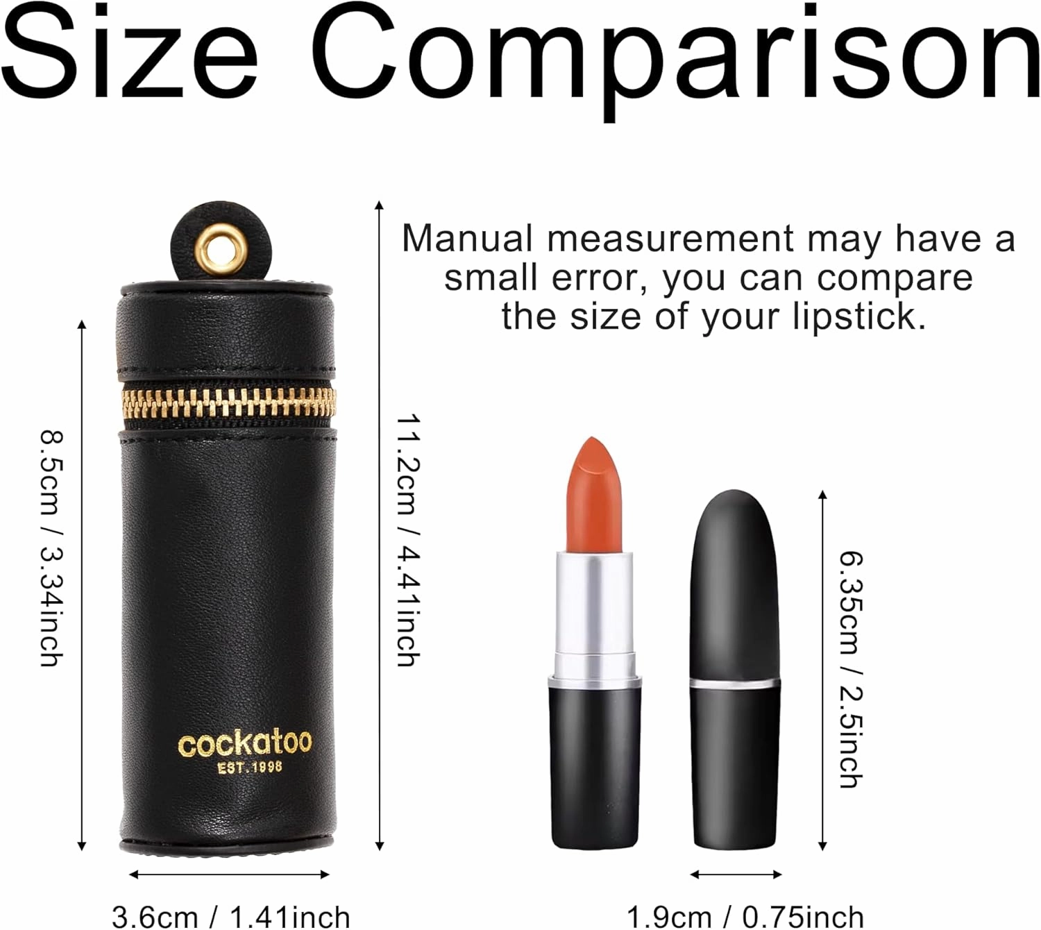 Cockatoo Nappa Leaeher Zipper Lipstick Case with Keyring Chapstick Holder Keychain