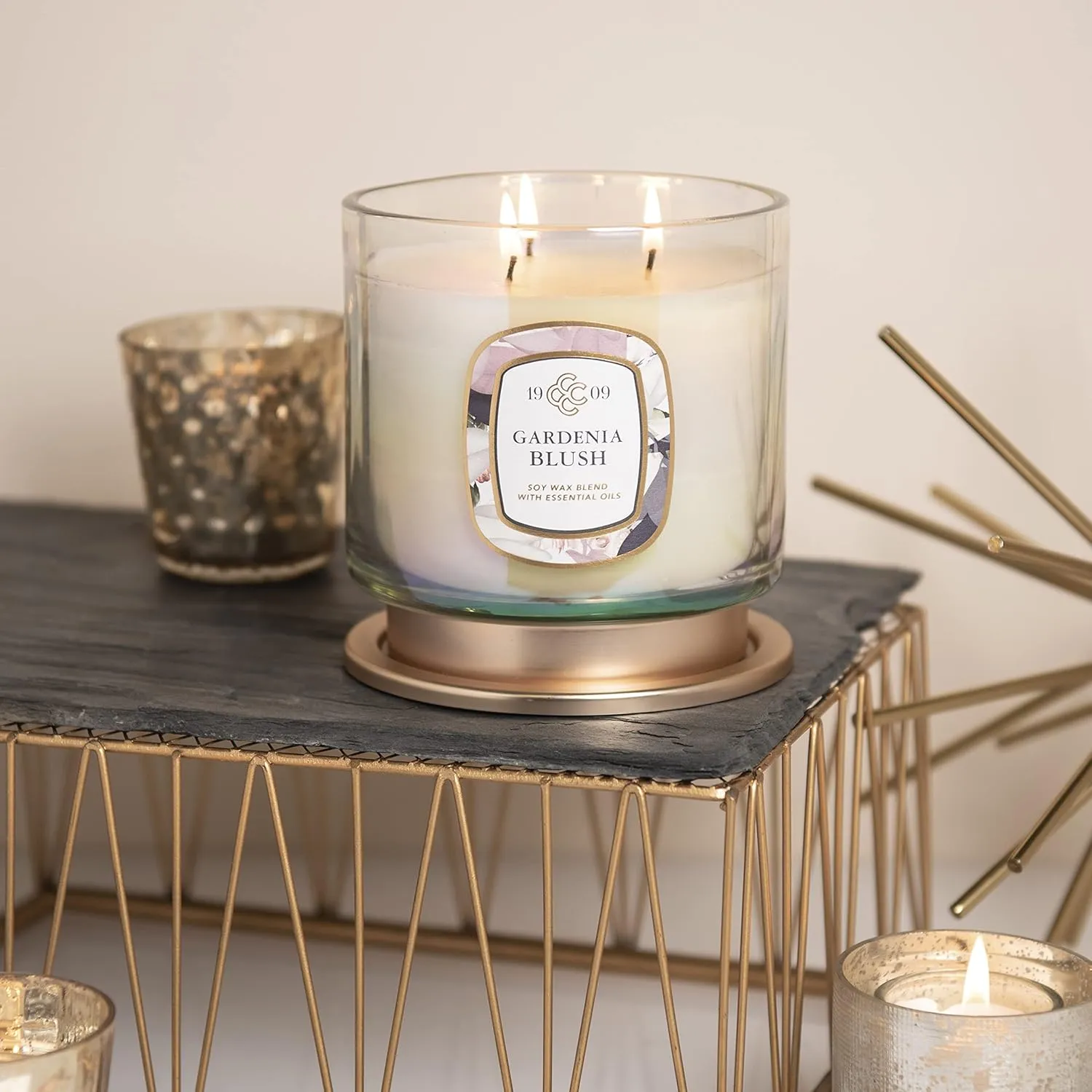 Colonial Candle Gardenia Blush Scented Jar Candle, 1909 Collection, 3 Wick, 20 oz - Up to 80 Hours Burn