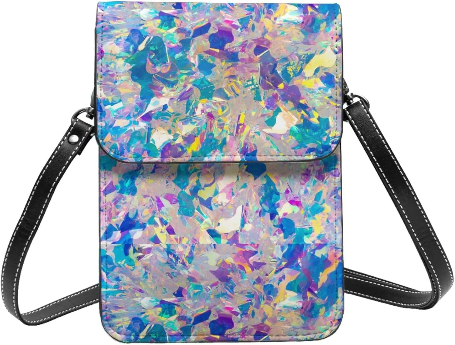 colorful bright shiny Abstract blue Crossbody Cell Phone Purse for Women Girls Leather Mini Cross Body Bags Small Shoulder Bags