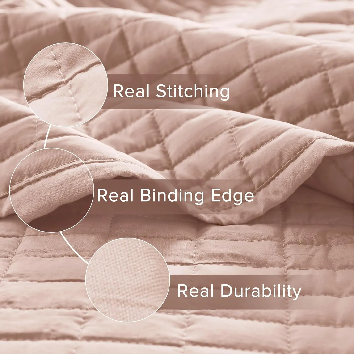 Comfort Spaces Kienna Quilt Set-Luxury Double Sided Stitching Design Summer Blanket, Lightweight, Soft, All Season Bedding Layer, Matching Sham, Blush, Coverlet Twin/Twin XL(66"x90") 2 Piece