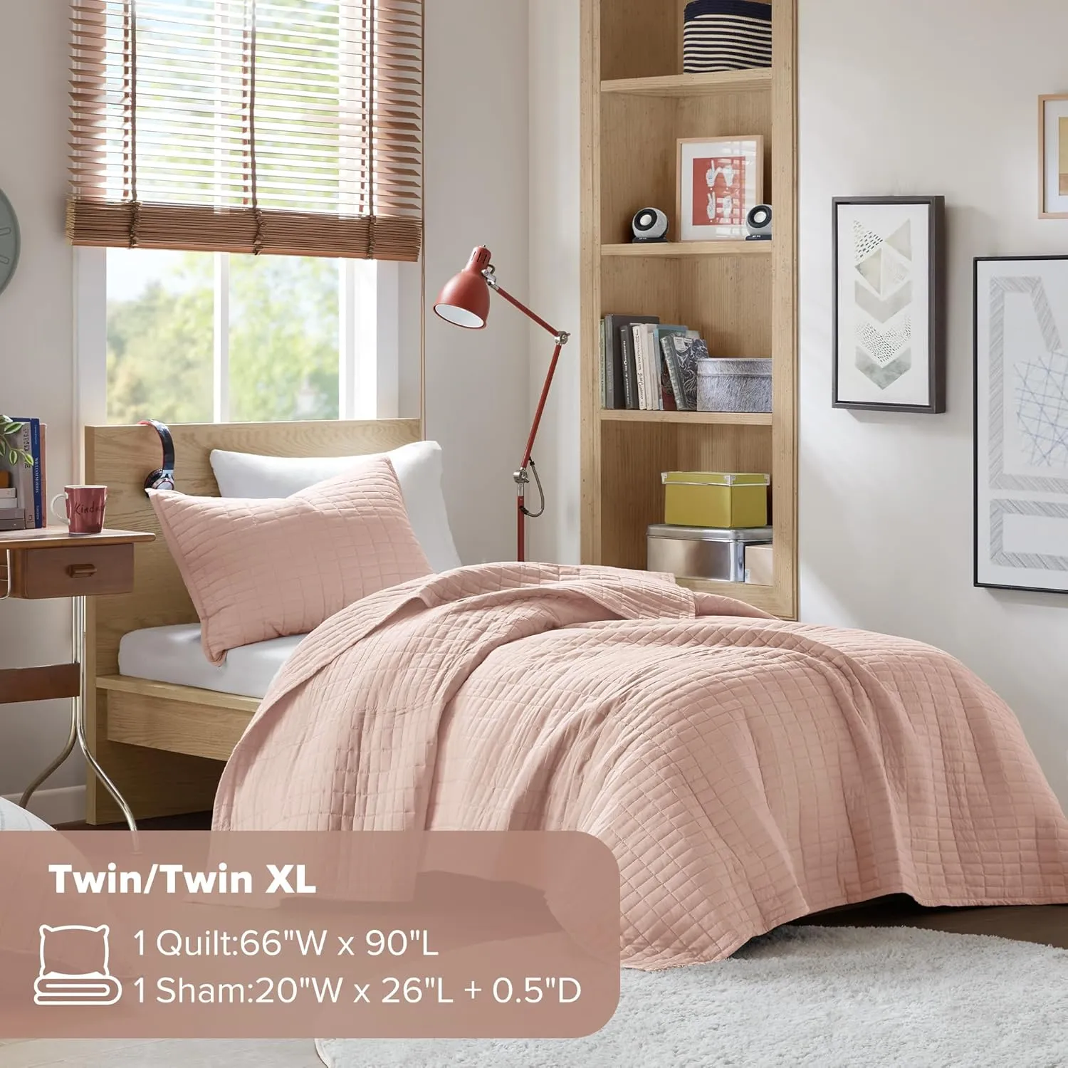 Comfort Spaces Kienna Quilt Set-Luxury Double Sided Stitching Design Summer Blanket, Lightweight, Soft, All Season Bedding Layer, Matching Sham, Blush, Coverlet Twin/Twin XL(66"x90") 2 Piece