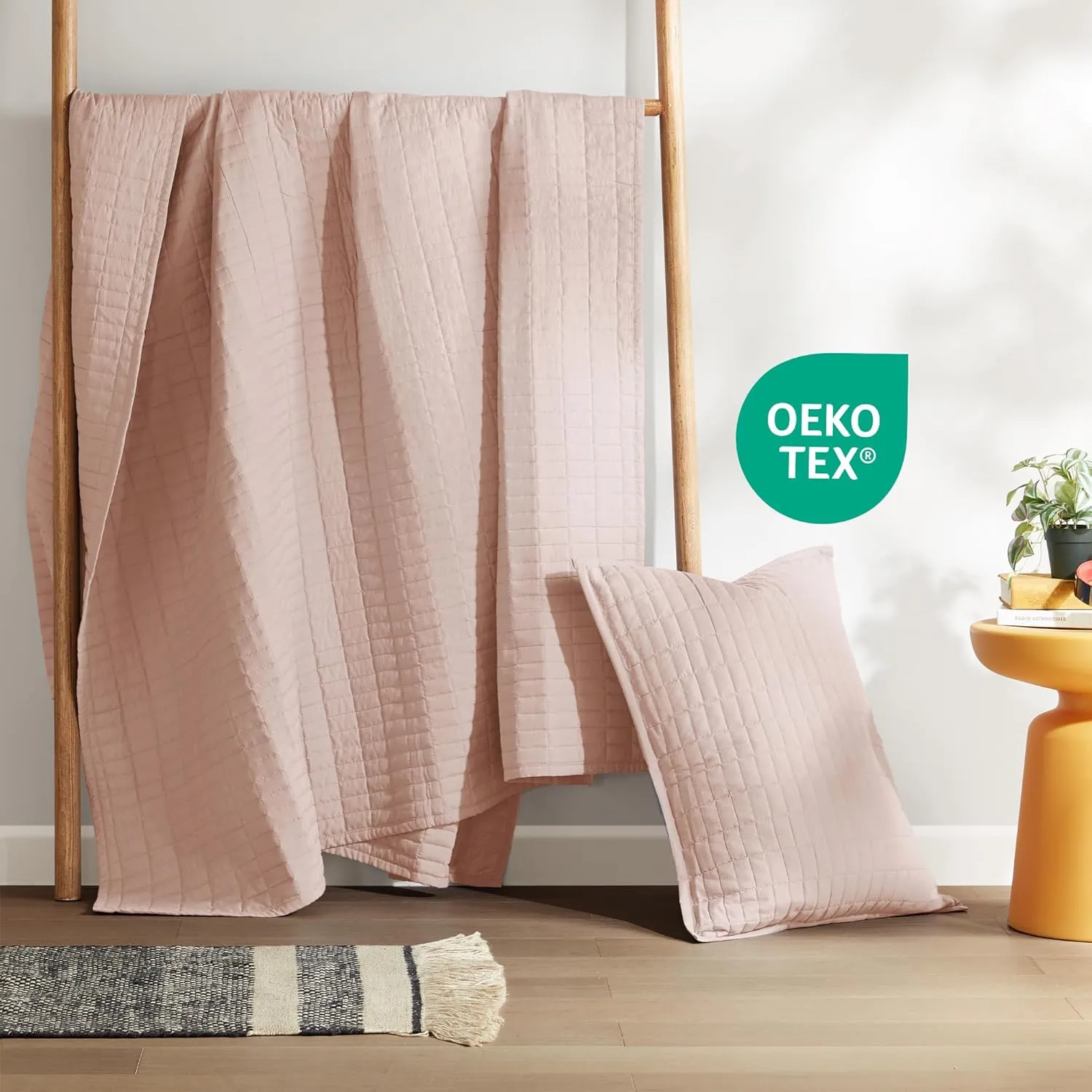 Comfort Spaces Kienna Quilt Set-Luxury Double Sided Stitching Design Summer Blanket, Lightweight, Soft, All Season Bedding Layer, Matching Sham, Blush, Coverlet Twin/Twin XL(66"x90") 2 Piece