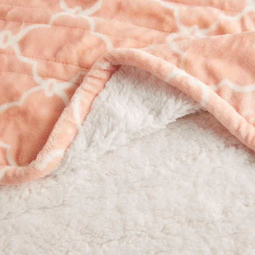 Comfort Spaces Plush to Sherpa Electric Blanket Shawl Shoulder, Neck Wrap with Matching Sock Set, Giftable Ultra Soft, Warm, Snuggle Fleece-Reversible Heated Poncho Throw, 50" W x 64" L, Ogee Blush