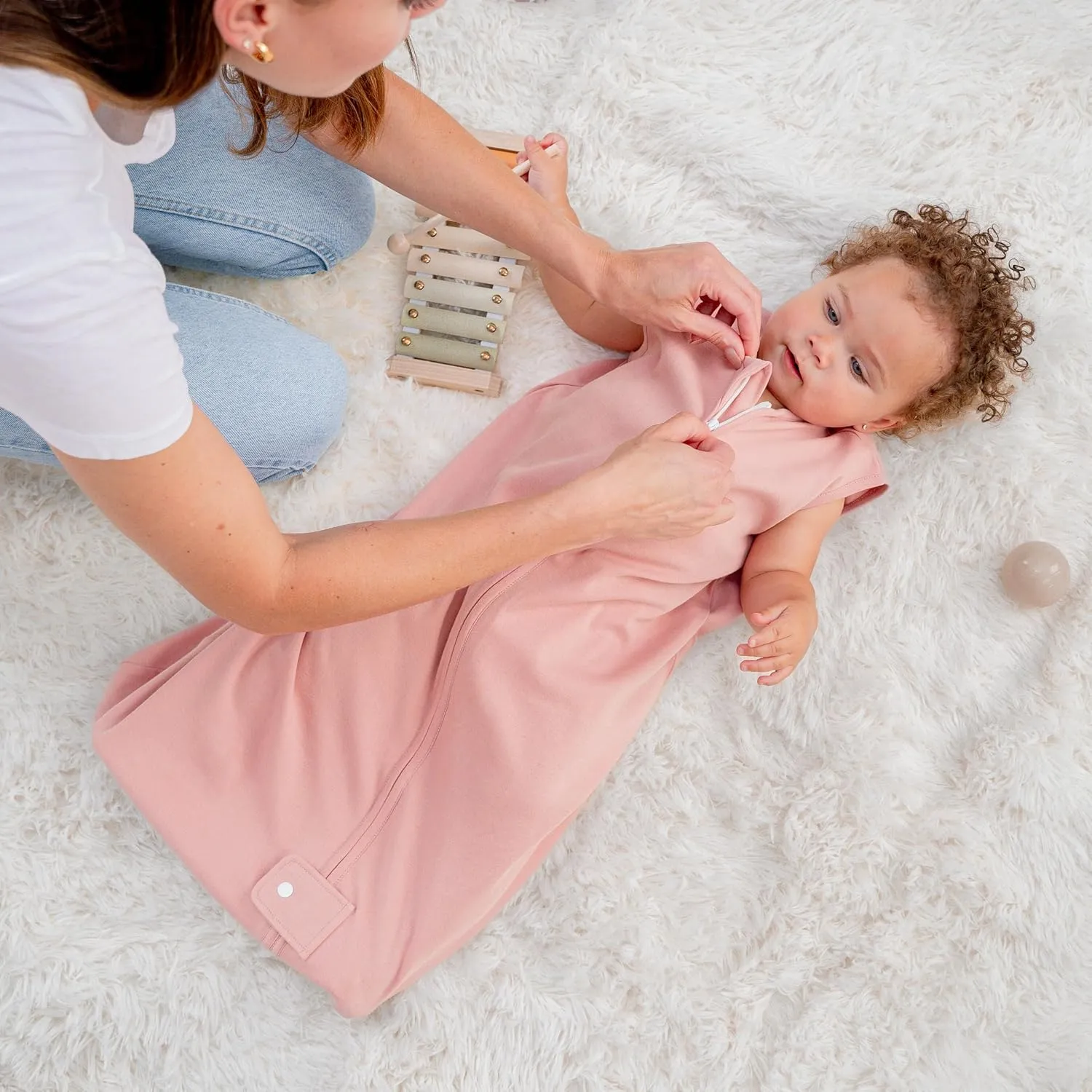 Comfy Cubs Baby Sleep Sack 6-12 Months, Medium - Soft 100% Cotton Wearable Blanket for Babies & Toddlers - Breathable Sleeveless Sleep Bag for Baby with Covered Zipper - Blush-Mauve