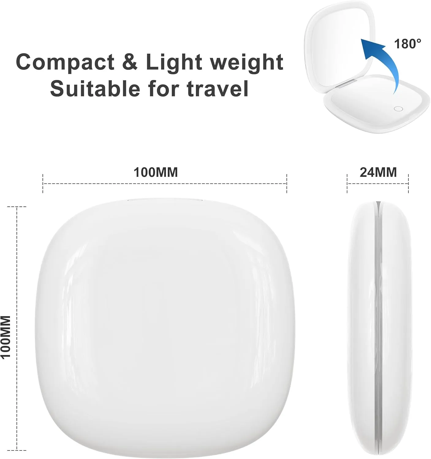 Compact Mirror with LED Light, 1x/10x Magnifying Rechargeable Dimmable Pocket Makeup Mirror for Purse, Travel, 4inch