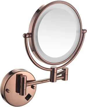 Cosmetic Mirror with Light Wall Mounted, Cosmetic Mirror with Telescopic Arm and Magnification, 360° Rotation Magnifying Mirror with Wall Mount, Shaving Mirror with Telescopic Arm