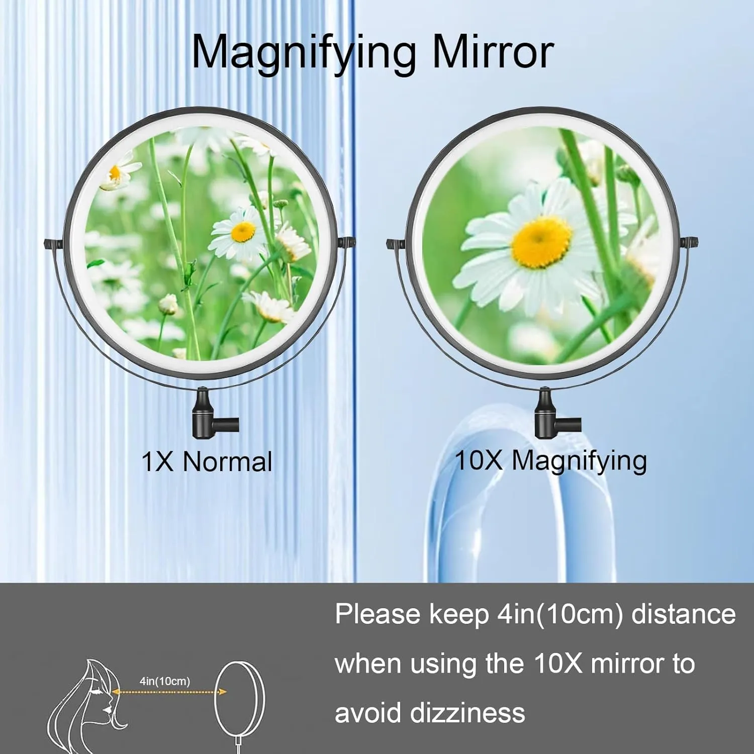 Cosmetic Mirror with Light Wall Mounted, Cosmetic Mirror with Telescopic Arm and Magnification, 360° Rotation Magnifying Mirror with Wall Mount, Shaving Mirror with Telescopic Arm