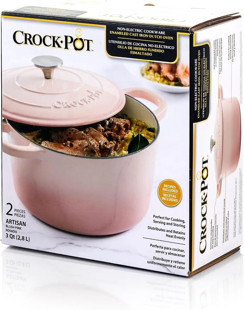 Crock-Pot Artisan Round Enameled Cast Iron Dutch Oven, 3-Quart, Blush Pink
