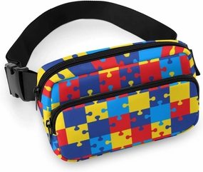 Crossbody Fanny Pack, Autism Awareness Colorful Puzzles Lightweight Belt Bags Waterproof Workout Running Traveling Hiking Waist Pack For Women Men