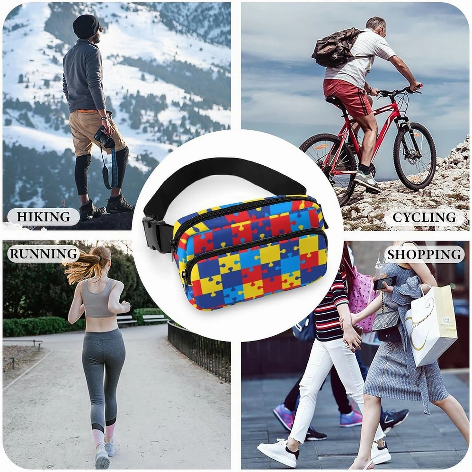 Crossbody Fanny Pack, Autism Awareness Colorful Puzzles Lightweight Belt Bags Waterproof Workout Running Traveling Hiking Waist Pack For Women Men