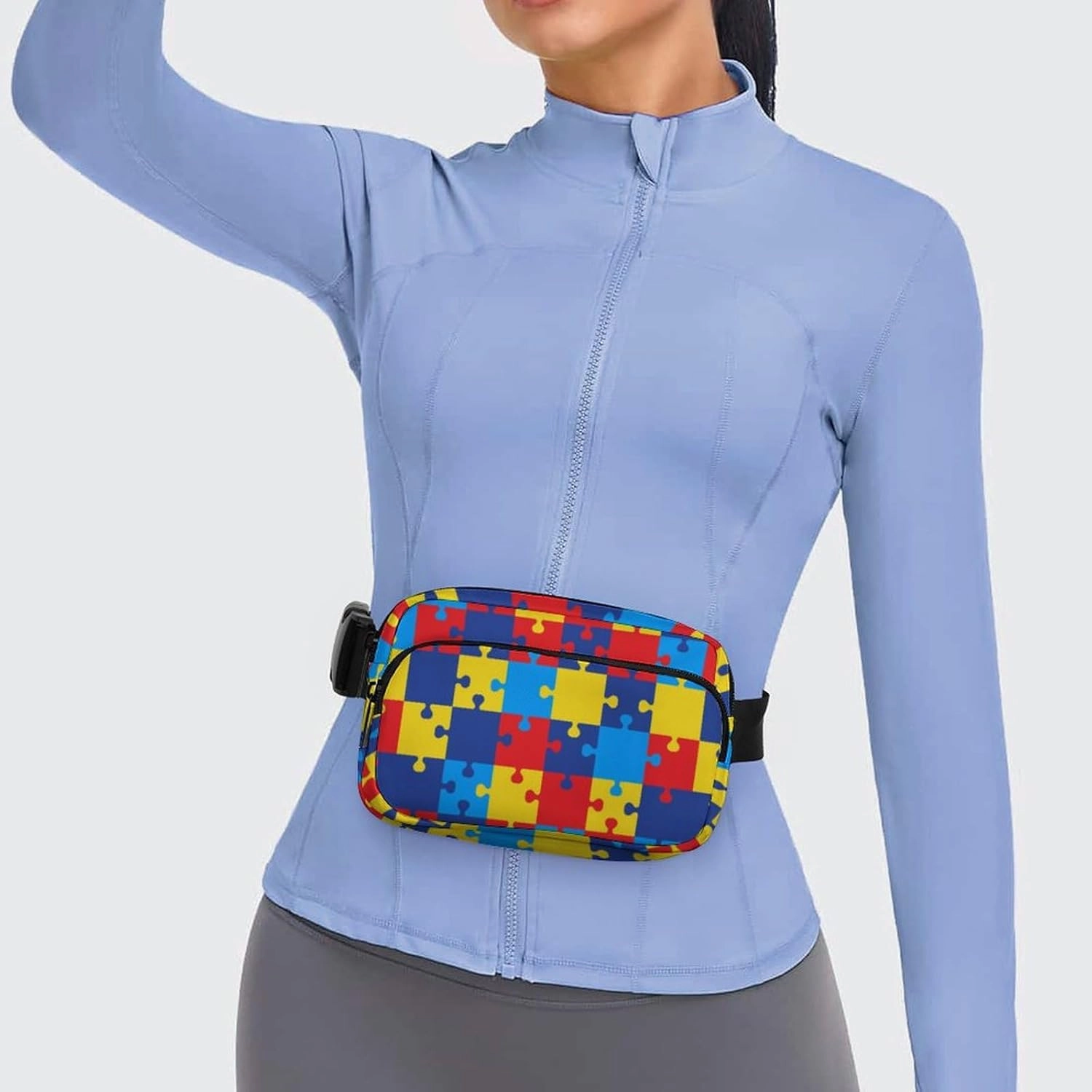 Crossbody Fanny Pack, Autism Awareness Colorful Puzzles Lightweight Belt Bags Waterproof Workout Running Traveling Hiking Waist Pack For Women Men