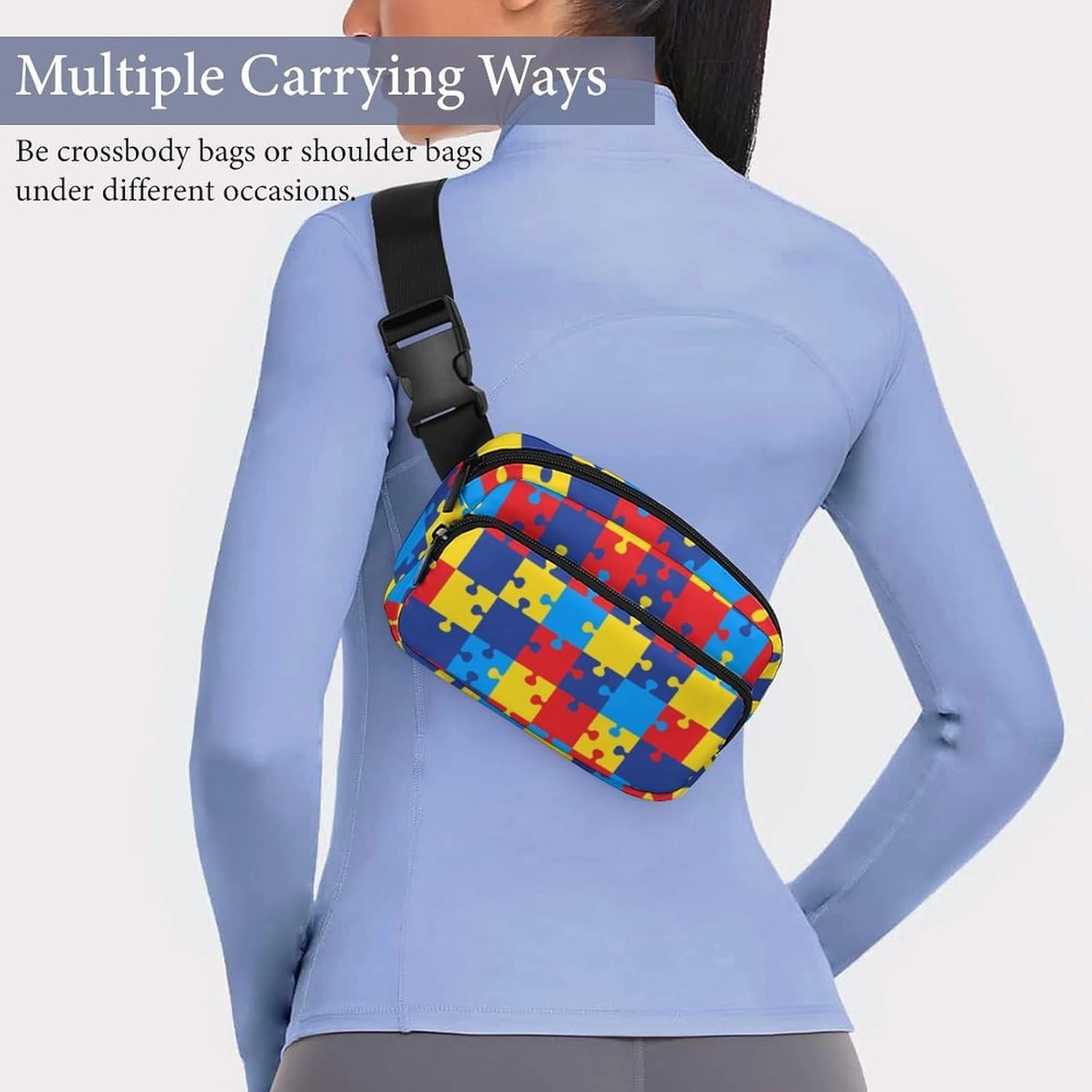 Crossbody Fanny Pack, Autism Awareness Colorful Puzzles Lightweight Belt Bags Waterproof Workout Running Traveling Hiking Waist Pack For Women Men