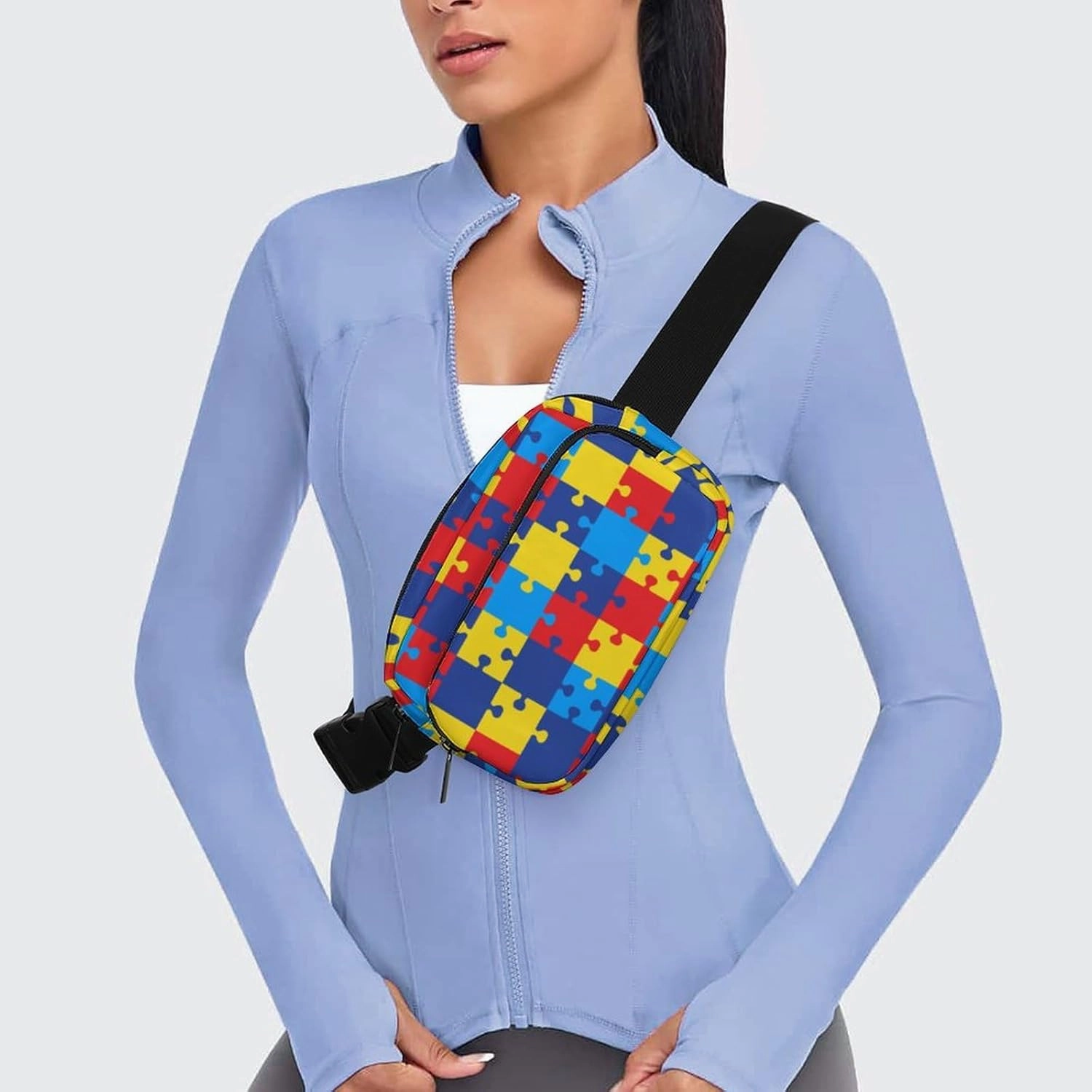 Crossbody Fanny Pack, Autism Awareness Colorful Puzzles Lightweight Belt Bags Waterproof Workout Running Traveling Hiking Waist Pack For Women Men