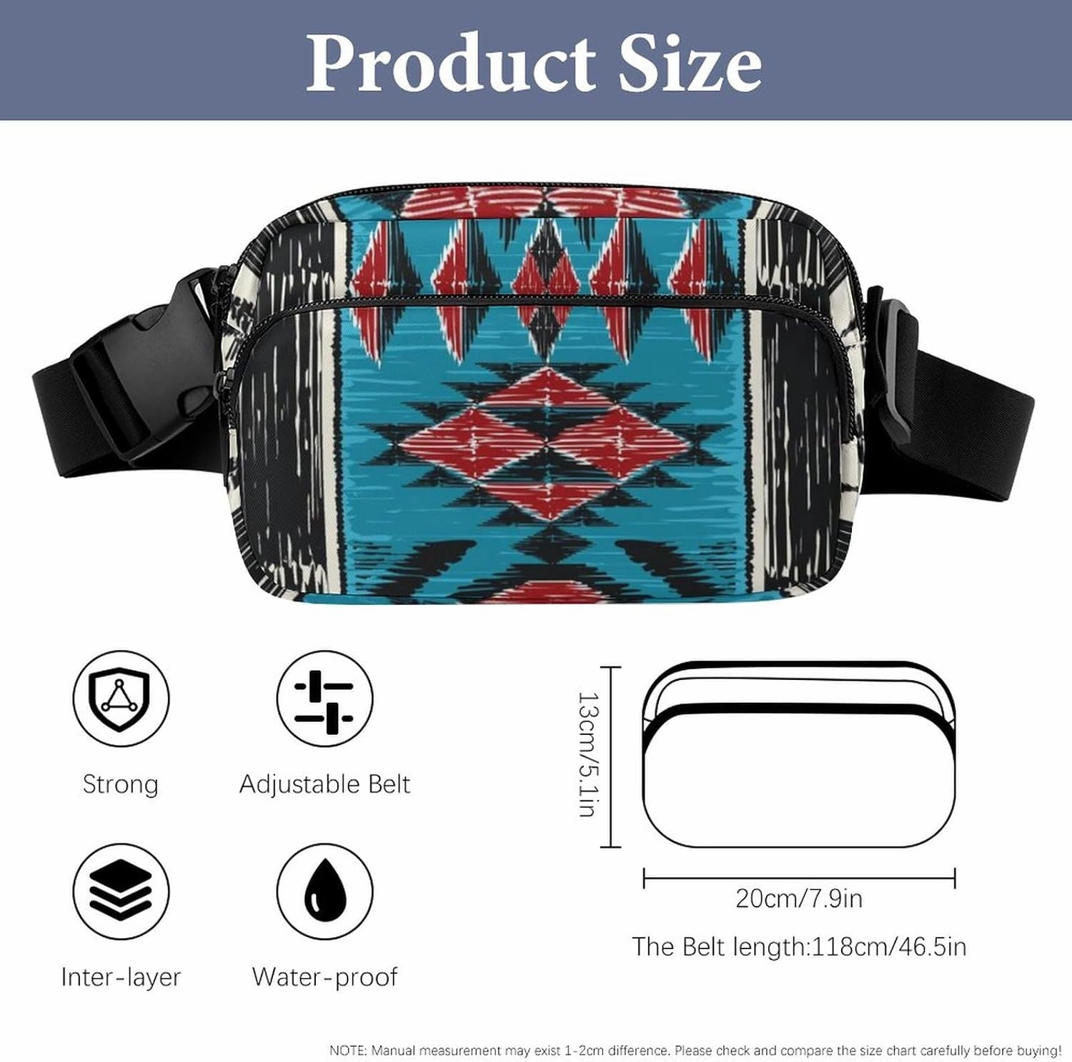 Crossbody Fanny Pack, Tribal Native American Indian Ethnic Aztec Navajo Lightweight Belt Bags Waterproof Workout Running Traveling Hiking Waist Pack For Women Men