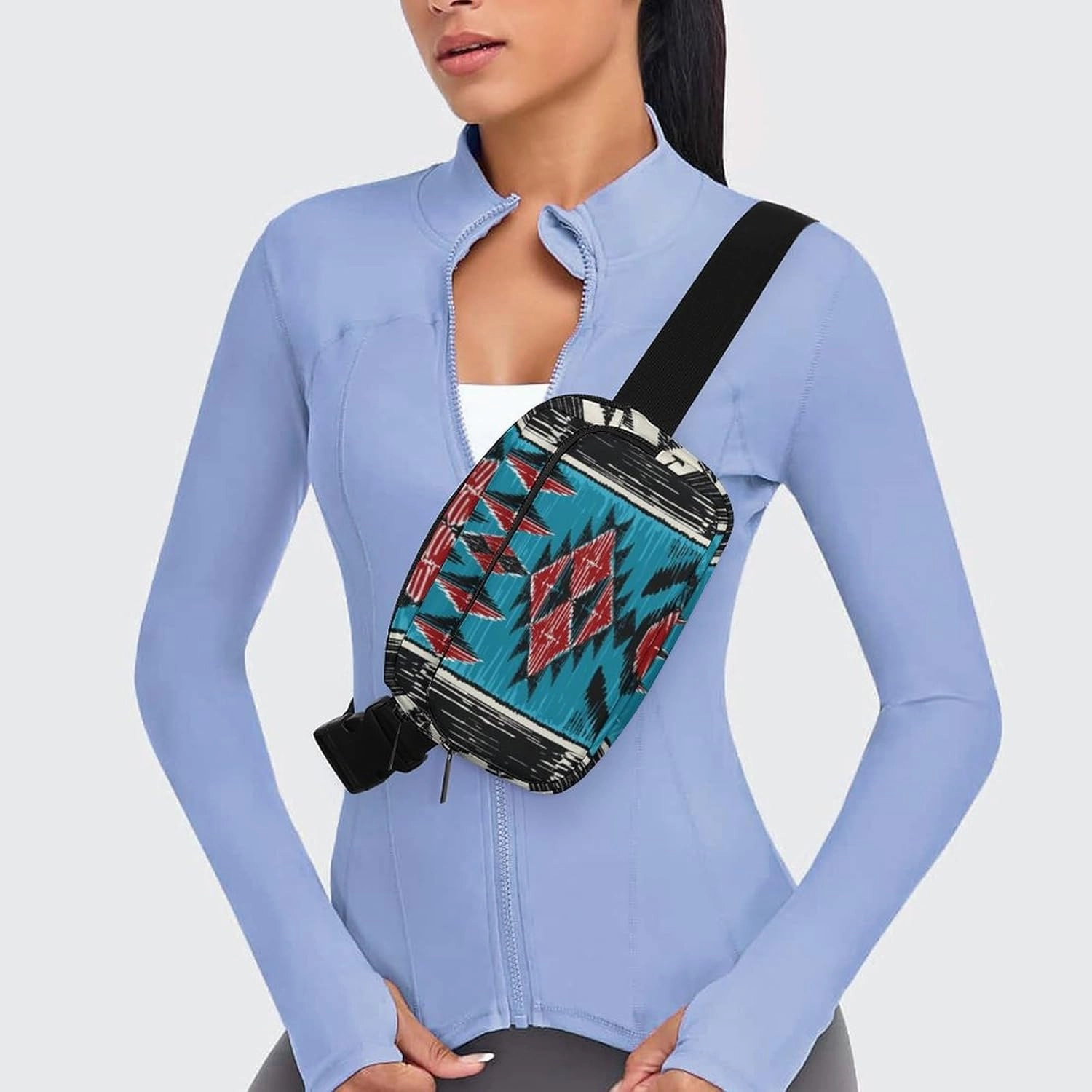 Crossbody Fanny Pack, Tribal Native American Indian Ethnic Aztec Navajo Lightweight Belt Bags Waterproof Workout Running Traveling Hiking Waist Pack For Women Men
