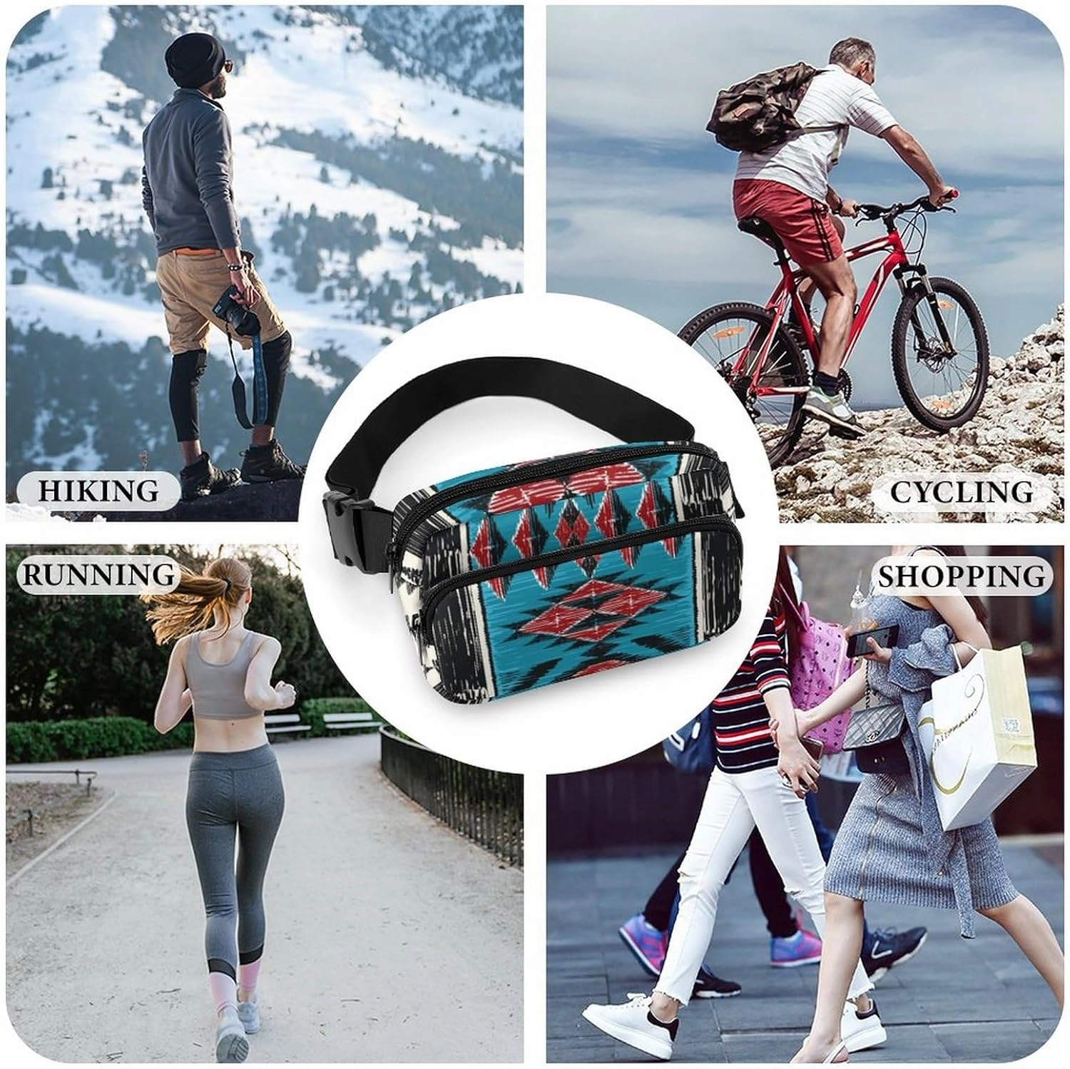 Crossbody Fanny Pack, Tribal Native American Indian Ethnic Aztec Navajo Lightweight Belt Bags Waterproof Workout Running Traveling Hiking Waist Pack For Women Men