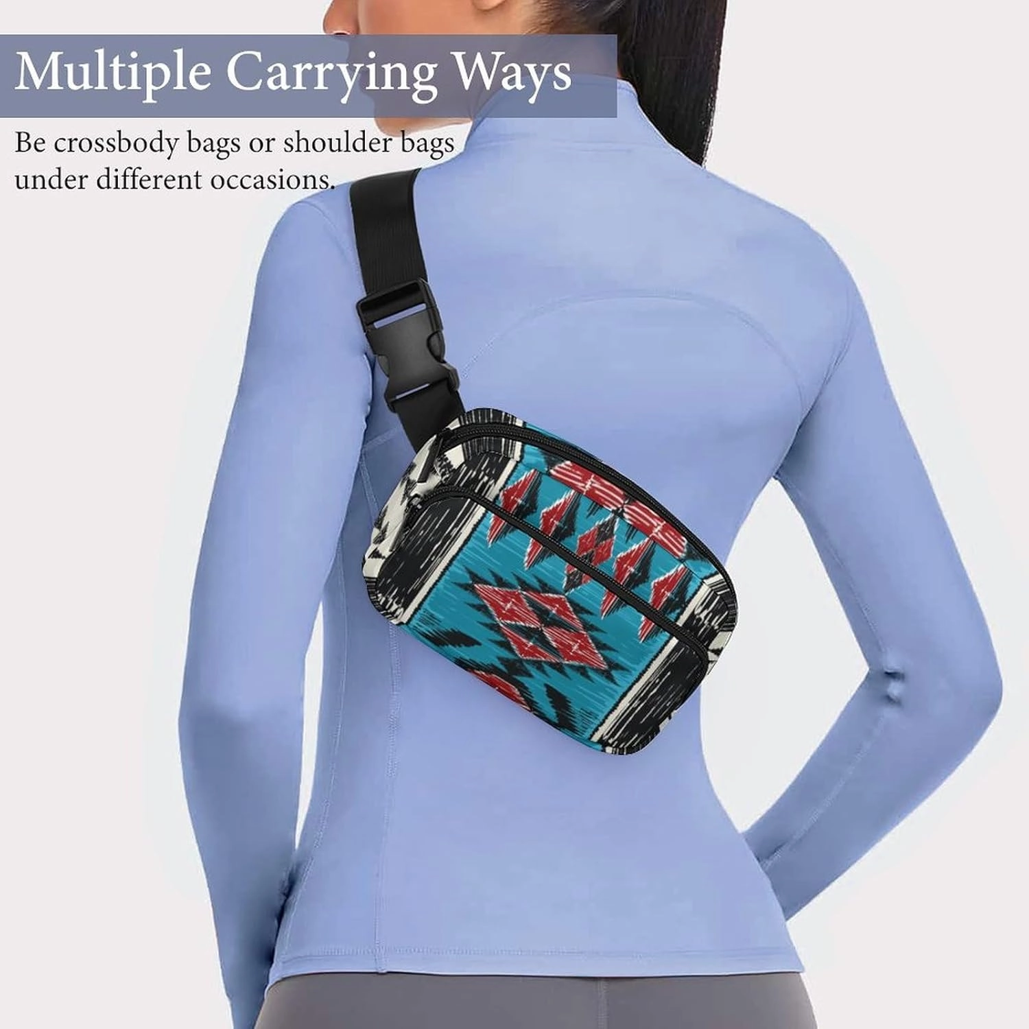 Crossbody Fanny Pack, Tribal Native American Indian Ethnic Aztec Navajo Lightweight Belt Bags Waterproof Workout Running Traveling Hiking Waist Pack For Women Men