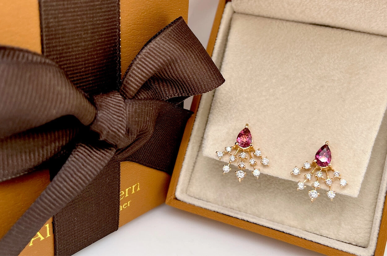 Earrings 18kt Gold Pear Tourmaline & Diamonds Stardusts
