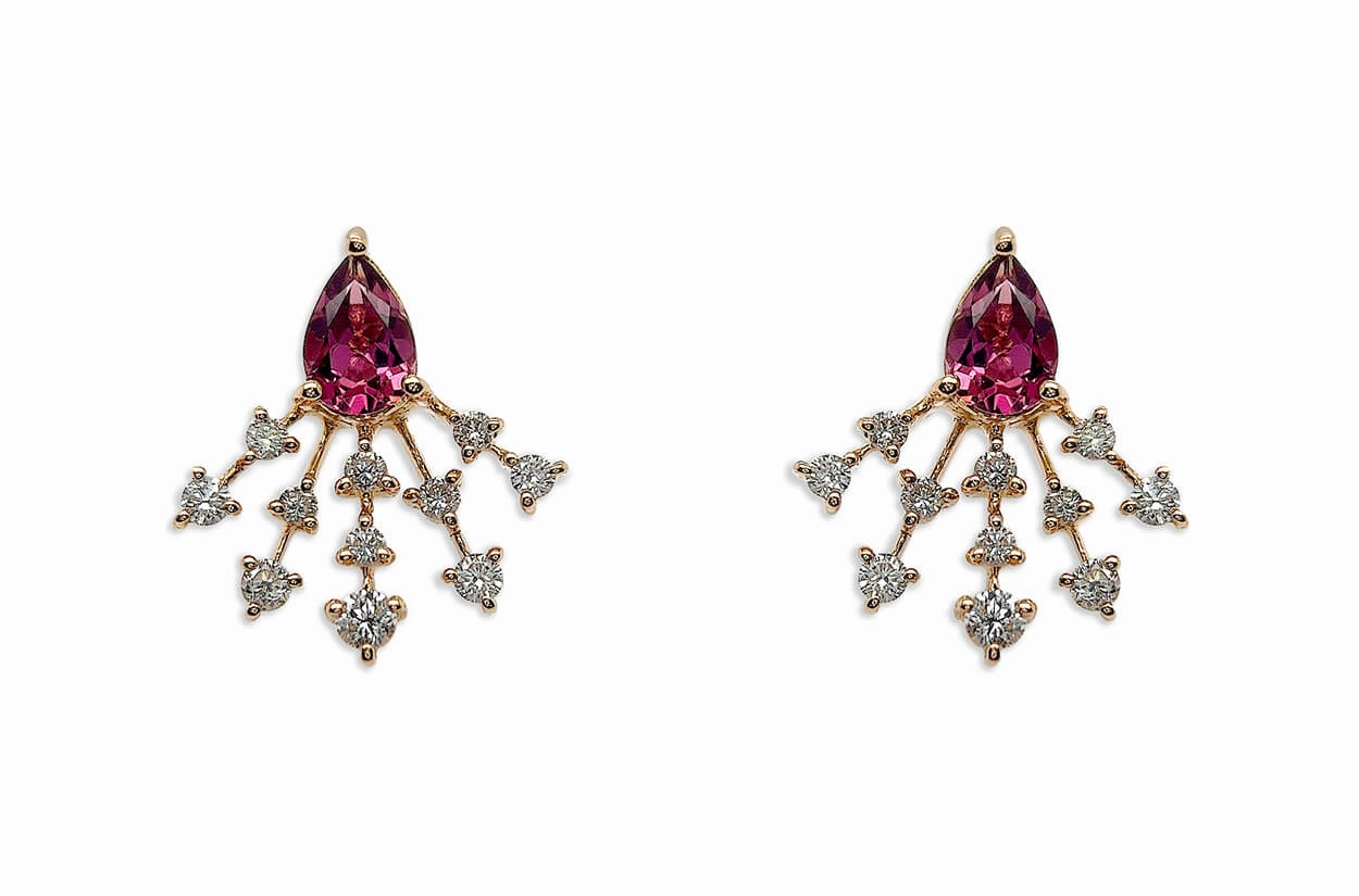 Earrings 18kt Gold Pear Tourmaline & Diamonds Stardusts