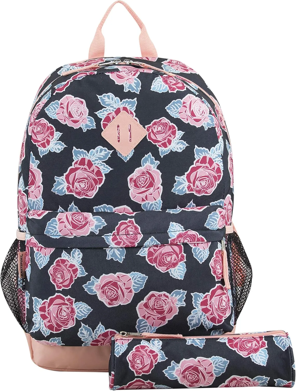 Eastsport Dome Classic Travel Daypack Backpack Bookbag Bag with Accessory Pouch, Blush/Rose Print