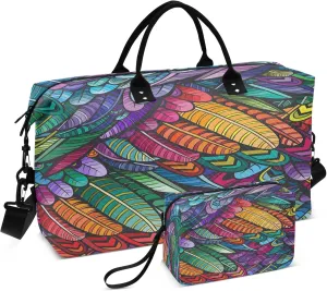 Exnundod Women Weekender Bags Bright Colors Feather Travel Duffel Bags Carry On Overnight Bag Boho Large Hospital Tote Luggage