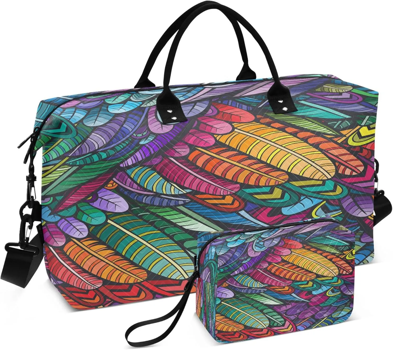 Exnundod Women Weekender Bags Bright Colors Feather Travel Duffel Bags Carry On Overnight Bag Boho Large Hospital Tote Luggage