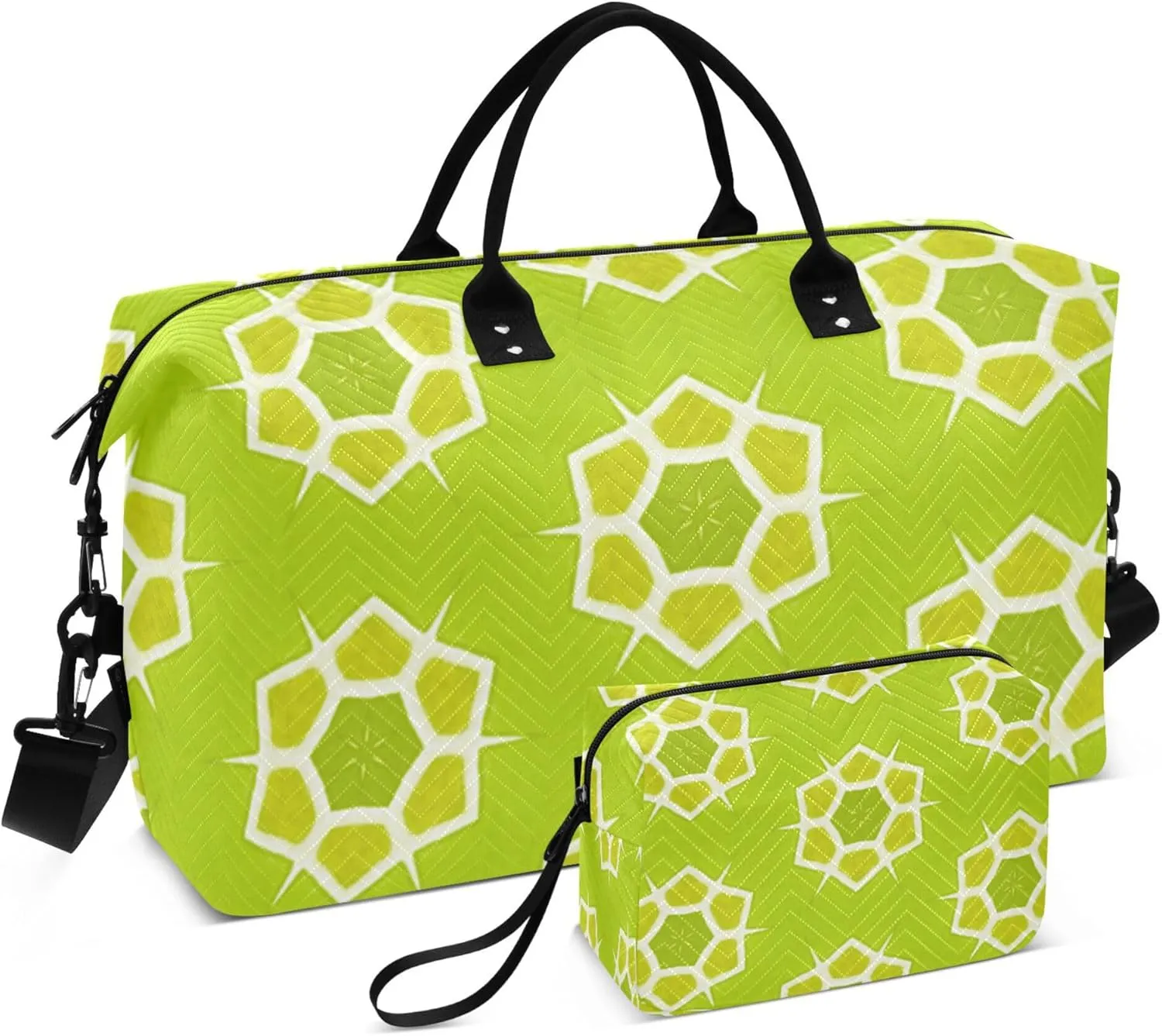 Exnundod Women Weekender Bags Bright Lime Green Geometric Gym Bags Carry On Overnight Duffle Large Duffle Tote Hospital Bag for Business Trip, Yoga