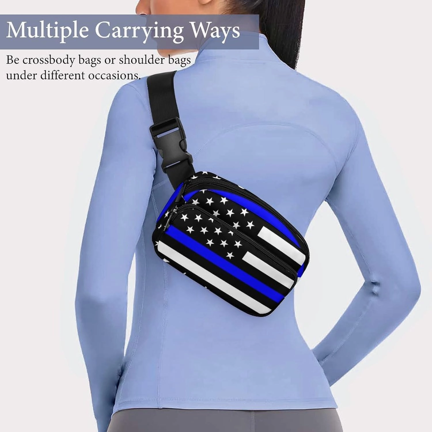 Fanny Packs Waist Pack for Women, Waterproof Stylish Waist Pack Adjustable Crossbody Bags, American Thin Blue Line Police Flag Small Belt Bag for Workout Running Traveling Hiking