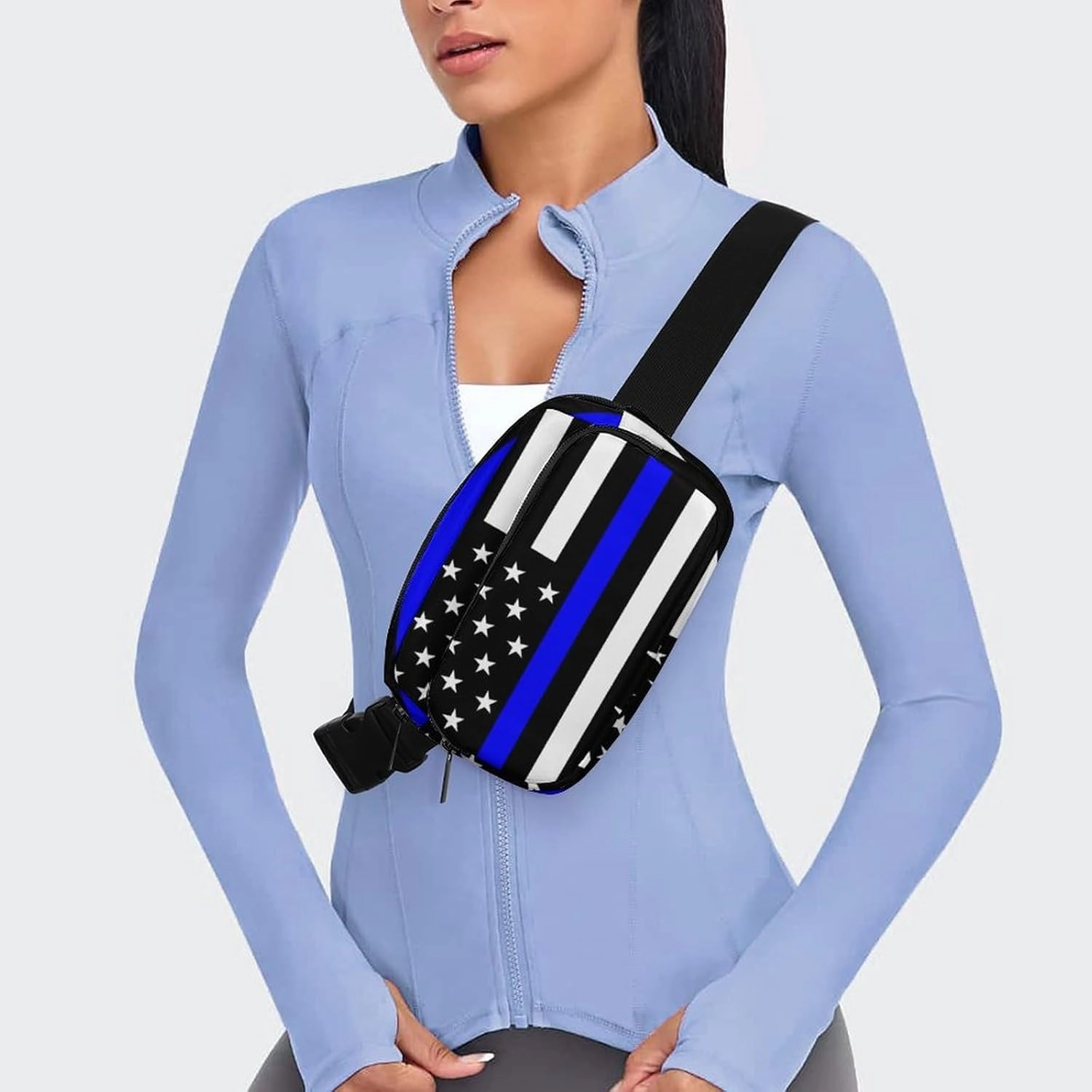 Fanny Packs Waist Pack for Women, Waterproof Stylish Waist Pack Adjustable Crossbody Bags, American Thin Blue Line Police Flag Small Belt Bag for Workout Running Traveling Hiking