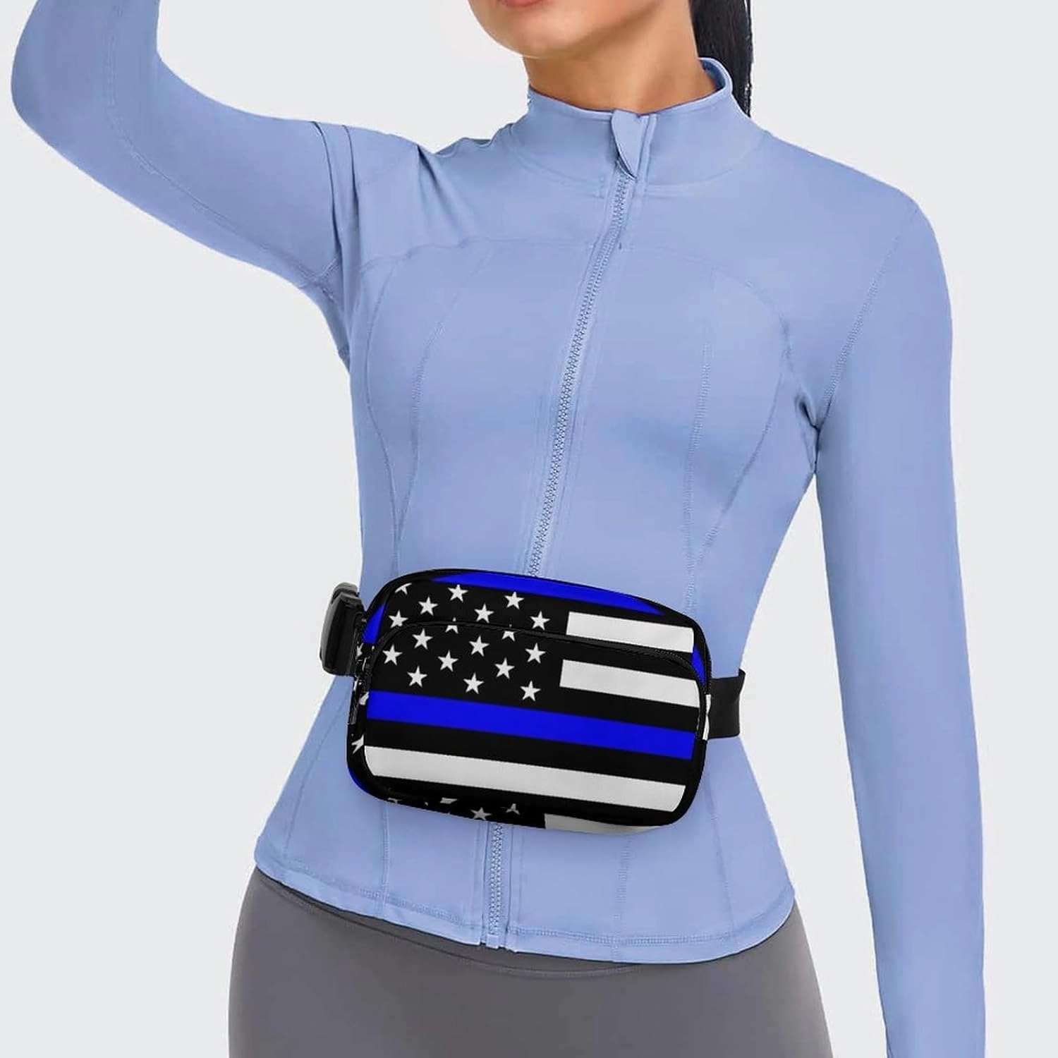 Fanny Packs Waist Pack for Women, Waterproof Stylish Waist Pack Adjustable Crossbody Bags, American Thin Blue Line Police Flag Small Belt Bag for Workout Running Traveling Hiking