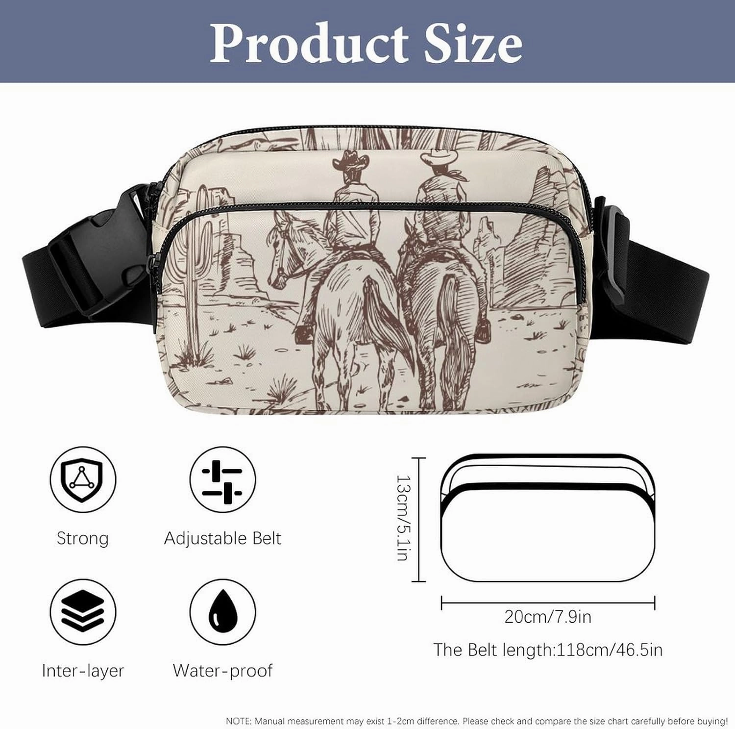 Fanny Packs Waist Pack for Women, Waterproof Stylish Waist Pack Adjustable Crossbody Bags, Western Desert Cowboy Riding Horses Small Belt Bag for Workout Running Traveling Hiking