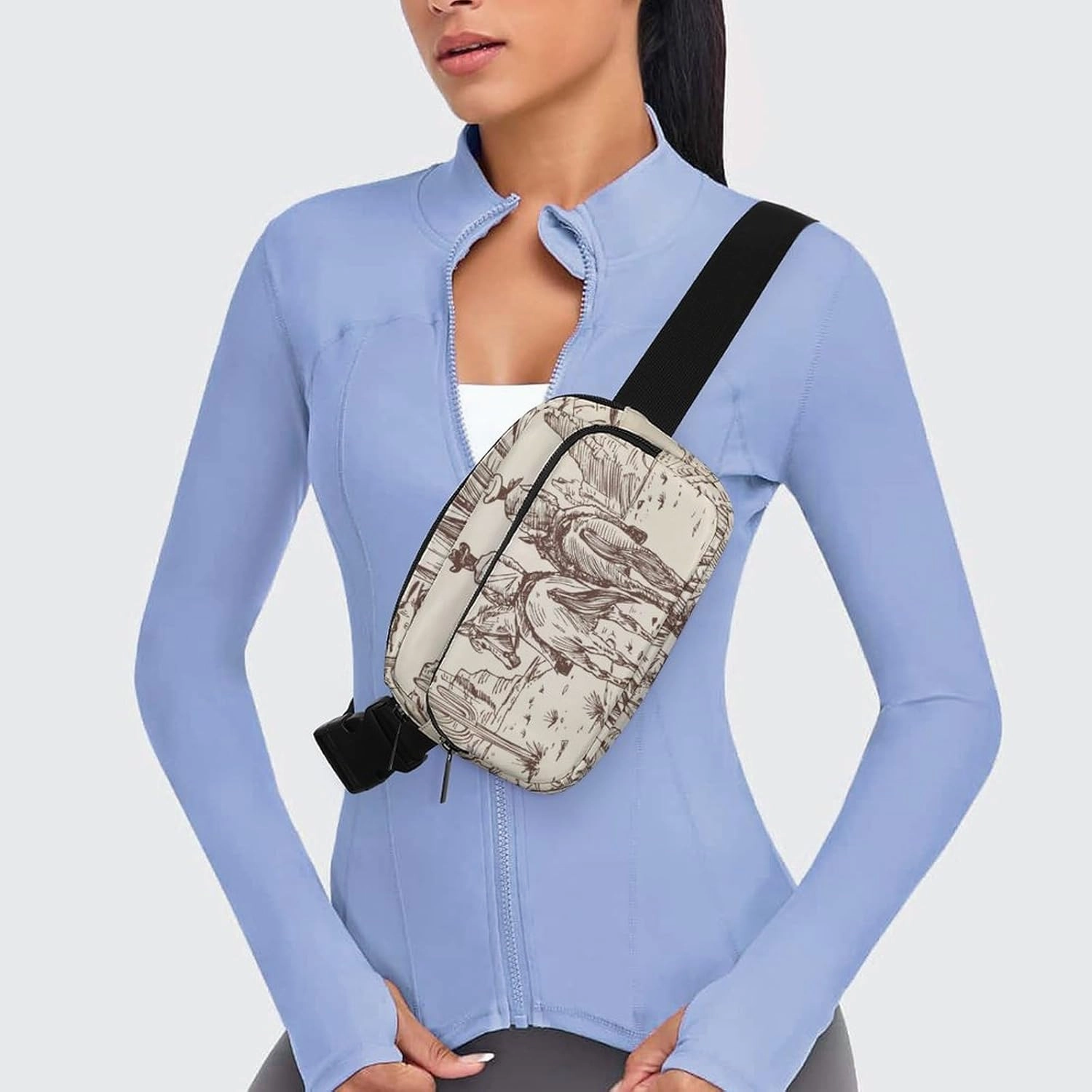 Fanny Packs Waist Pack for Women, Waterproof Stylish Waist Pack Adjustable Crossbody Bags, Western Desert Cowboy Riding Horses Small Belt Bag for Workout Running Traveling Hiking
