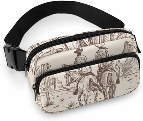 Fanny Packs Waist Pack for Women, Waterproof Stylish Waist Pack Adjustable Crossbody Bags, Western Desert Cowboy Riding Horses Small Belt Bag for Workout Running Traveling Hiking