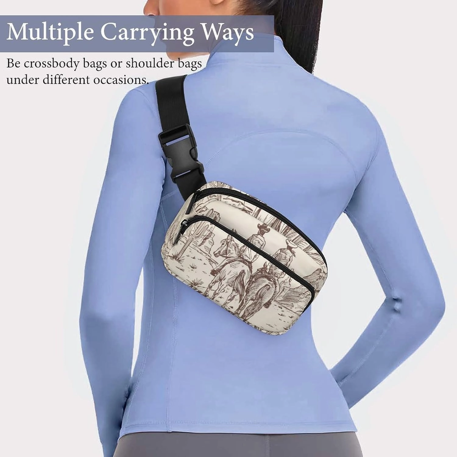 Fanny Packs Waist Pack for Women, Waterproof Stylish Waist Pack Adjustable Crossbody Bags, Western Desert Cowboy Riding Horses Small Belt Bag for Workout Running Traveling Hiking