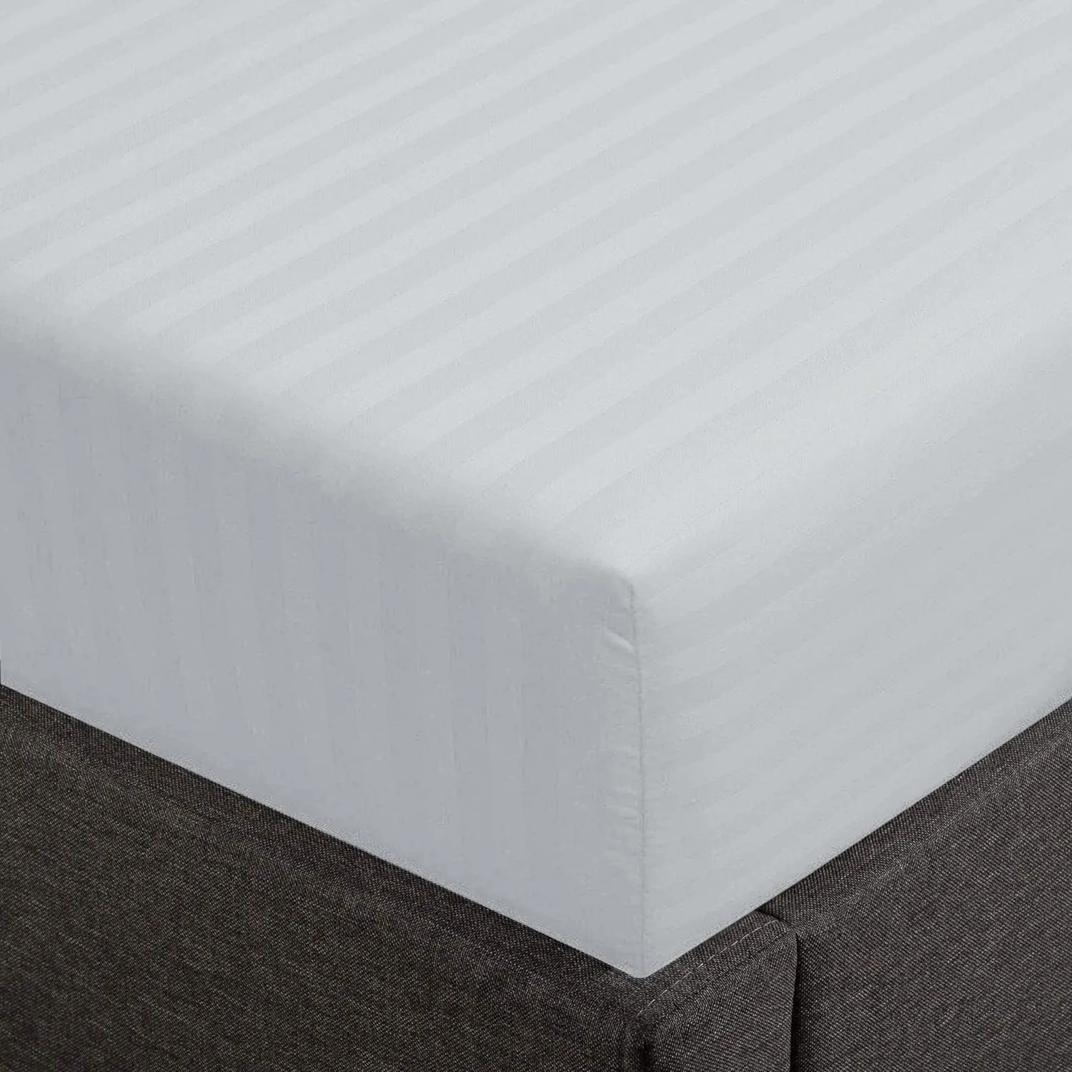 Feather & Stitch 1 Piece Fitted Sheet Queen Size, 100% Cotton Damask Sateen Weave, Striped Breathable, Stretchable Elastic Sheet For Mattress 18 inch Deep Pocket, 500TC Premium Ultra Soft - Blue Blush