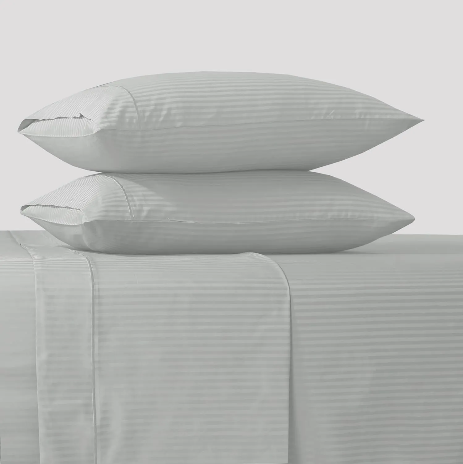 Feather & Stitch 500 TC King Size Damask Bed Sheet Set, 100% Cotton Soft Breathable Bedsheets, 4 Piece 18" Deep Pockets Sateen Weave Striped Bedding Mattress Resort Hotel Luxury- (Blue Blush, King)