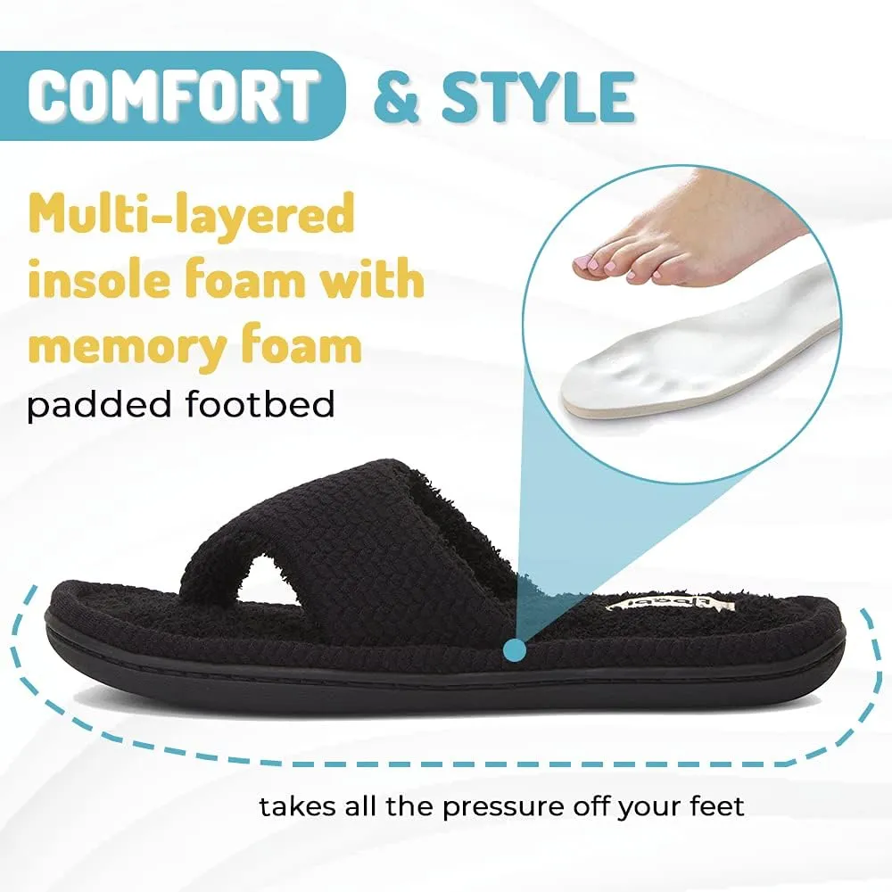 Floopi Memory Foam Soft Knit Thong Slipper for Women with French Terry Insole/Lining with Rubber Outsole