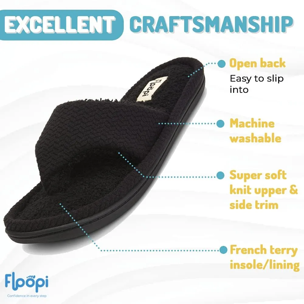 Floopi Memory Foam Soft Knit Thong Slipper for Women with French Terry Insole/Lining with Rubber Outsole