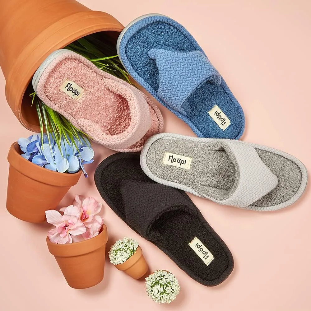Floopi Memory Foam Soft Knit Thong Slipper for Women with French Terry Insole/Lining with Rubber Outsole