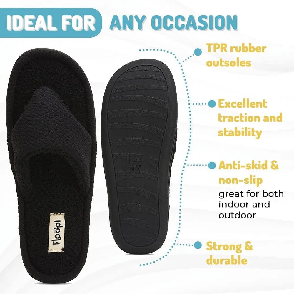 Floopi Memory Foam Soft Knit Thong Slipper for Women with French Terry Insole/Lining with Rubber Outsole