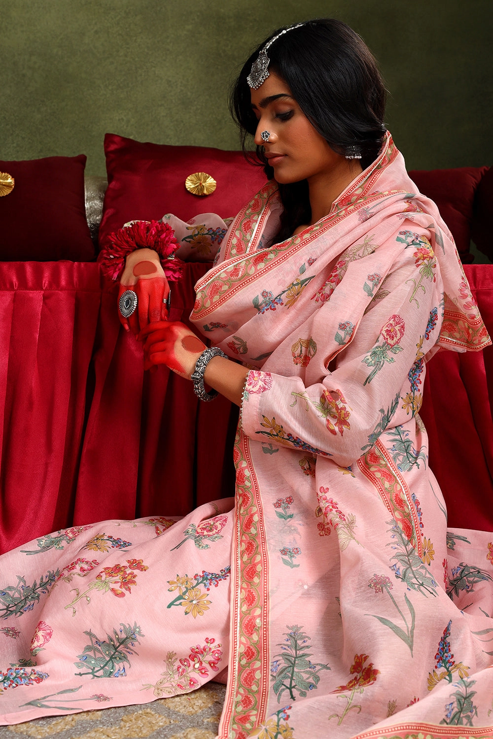 Floral Blush Pink Chanderi Suit Set