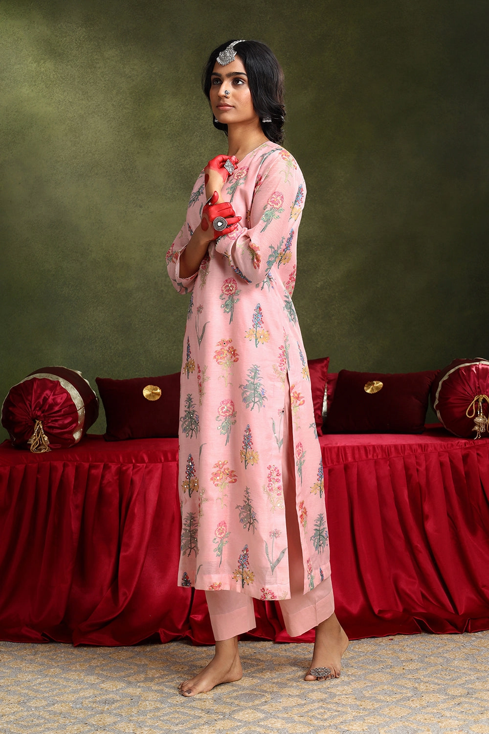 Floral Blush Pink Chanderi Suit Set